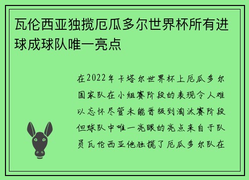 瓦伦西亚独揽厄瓜多尔世界杯所有进球成球队唯一亮点